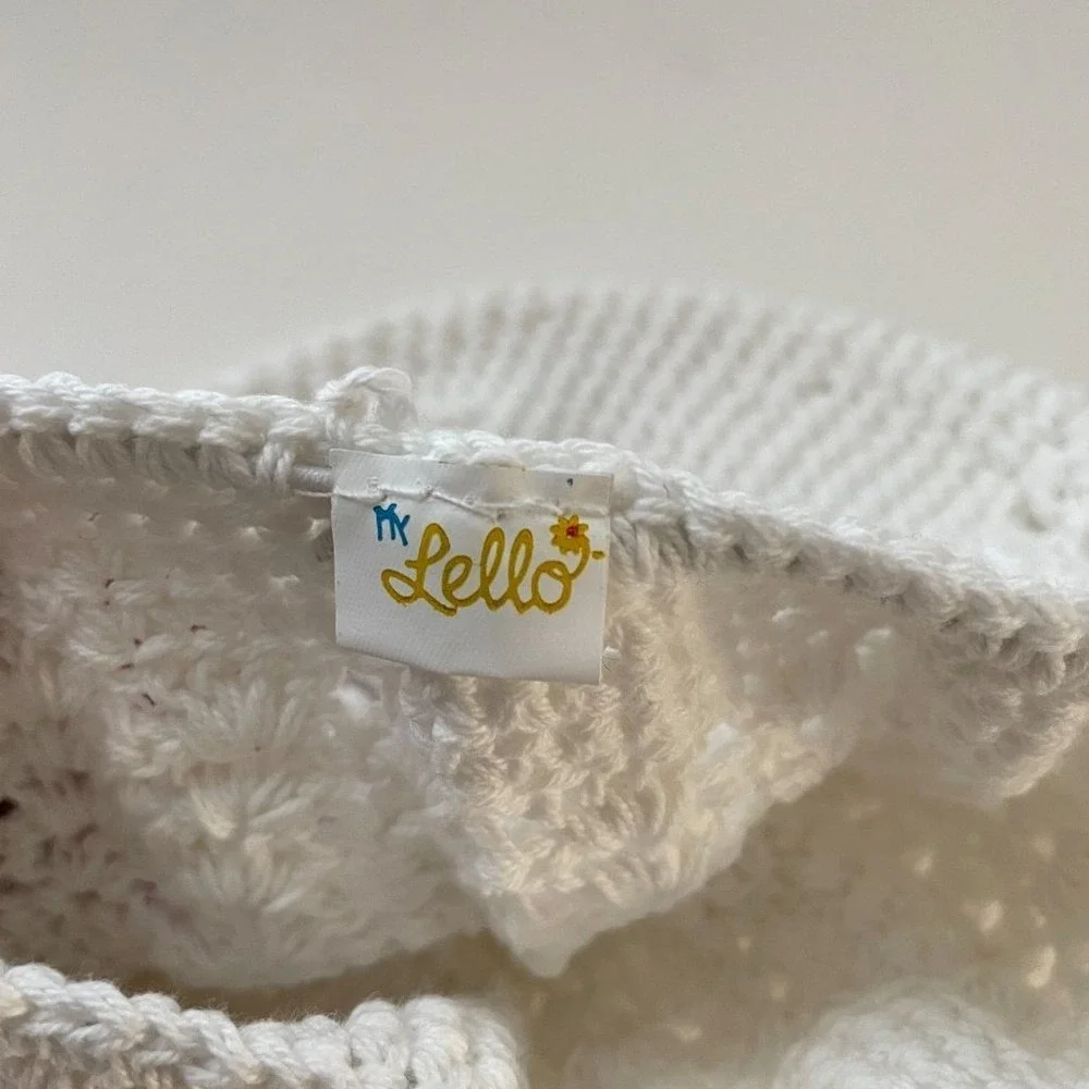My‎ Lello Hat Handmade Beanie Little Girl Crochet White Kufi Flower New
